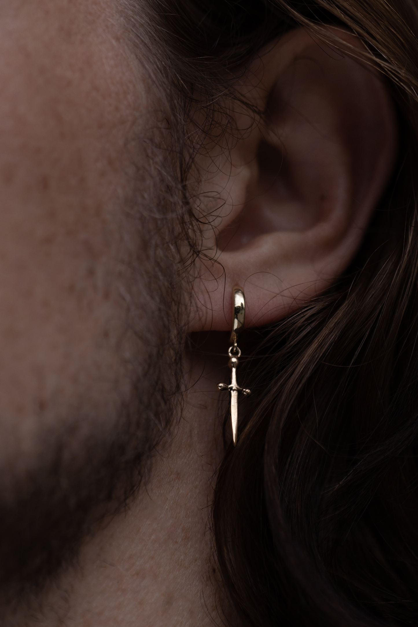 14K Gold Tiny Dagger Hoop Earring