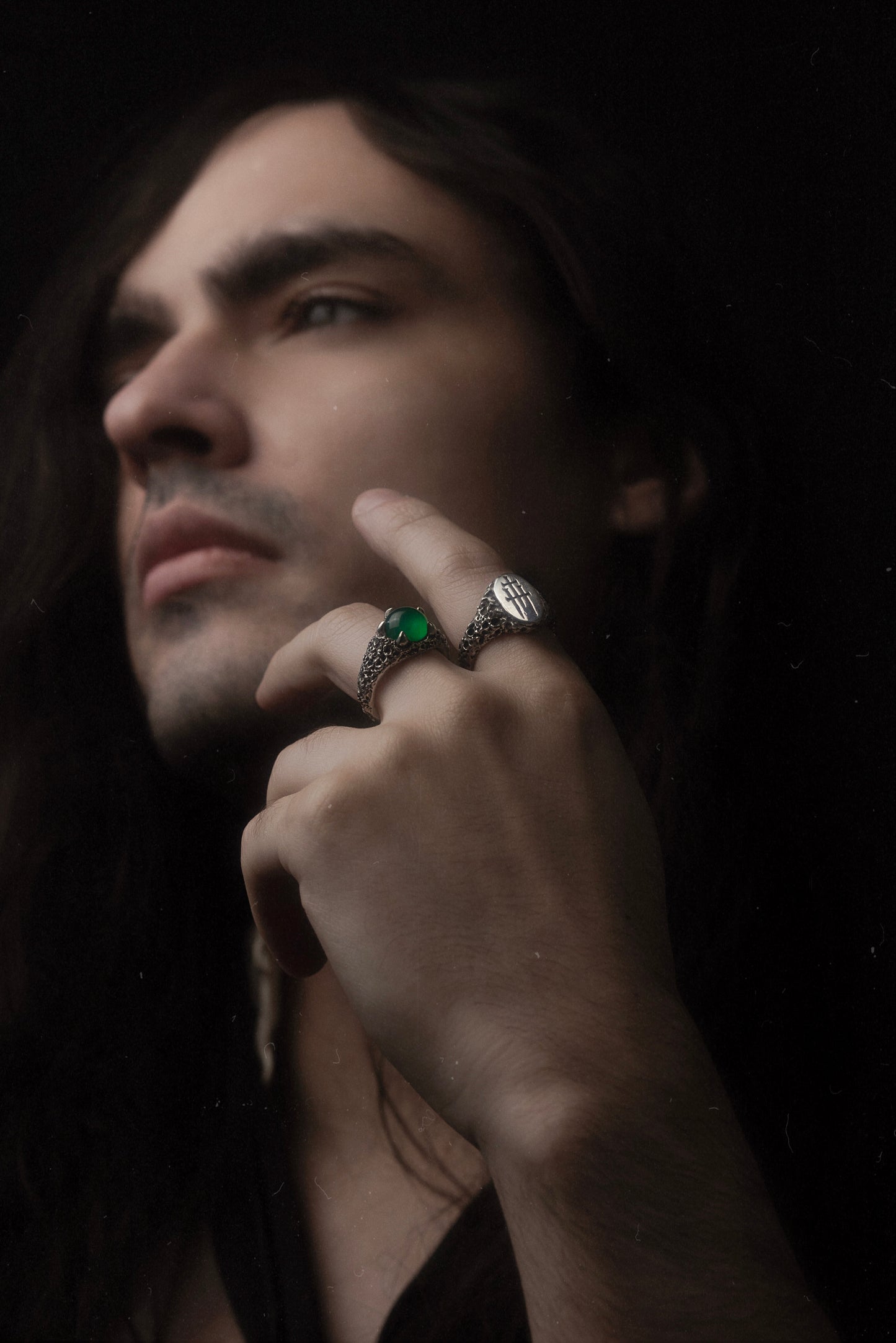 Green Onyx Pentaclaw Ring