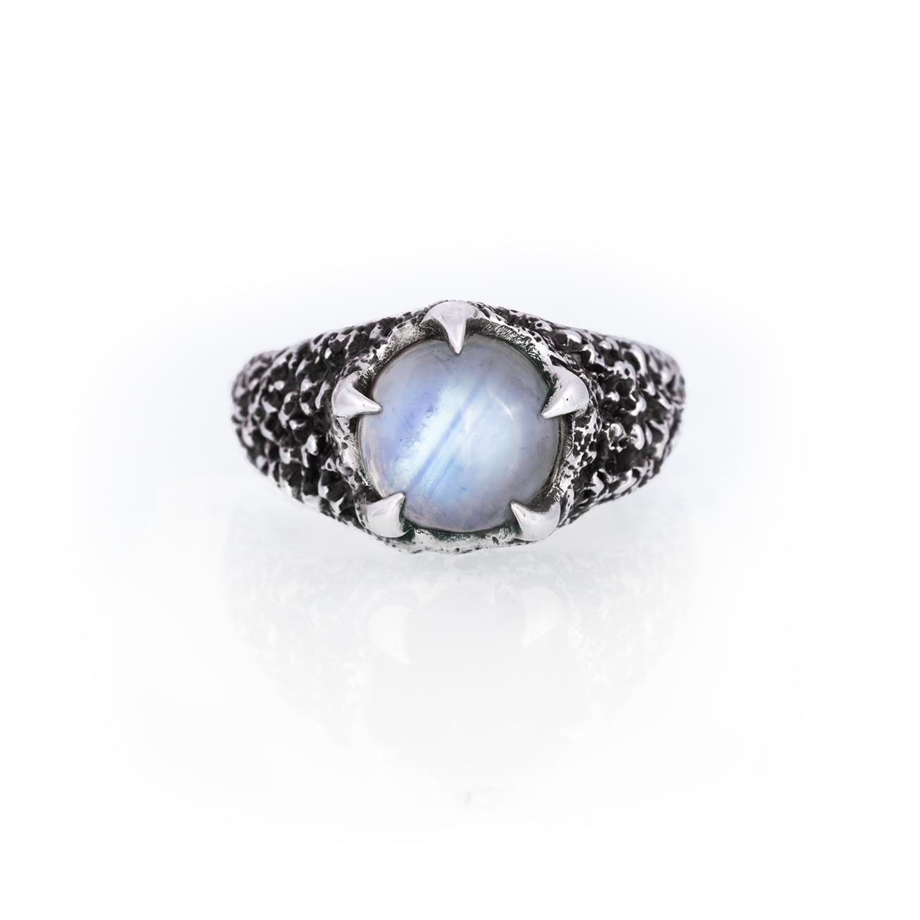 Rainbow Moonstone Pentaclaw Ring