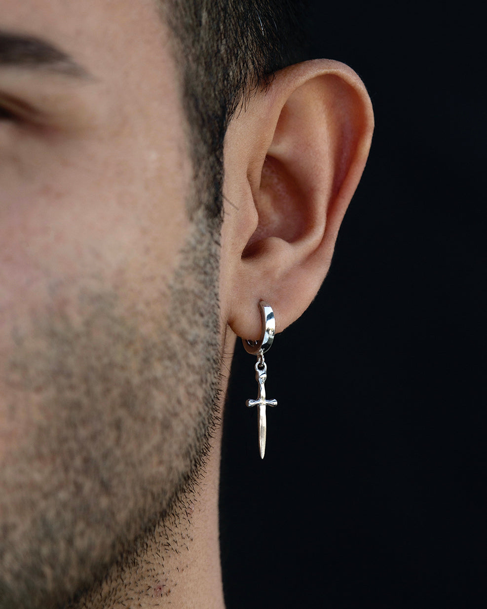 Tiny Dagger Hoop Earring