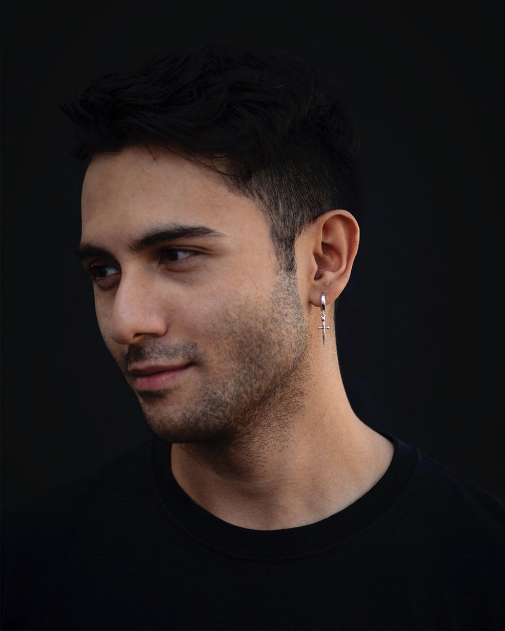 Tiny Dagger Hoop Earring