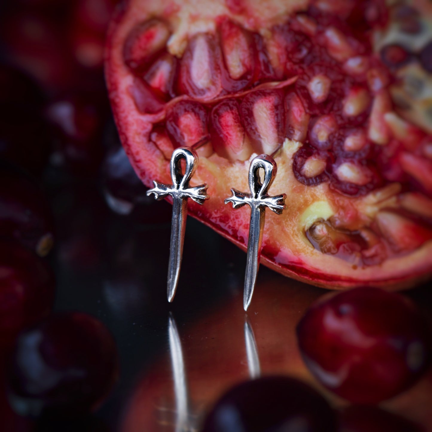Little Ankh Dagger Stud Earrings