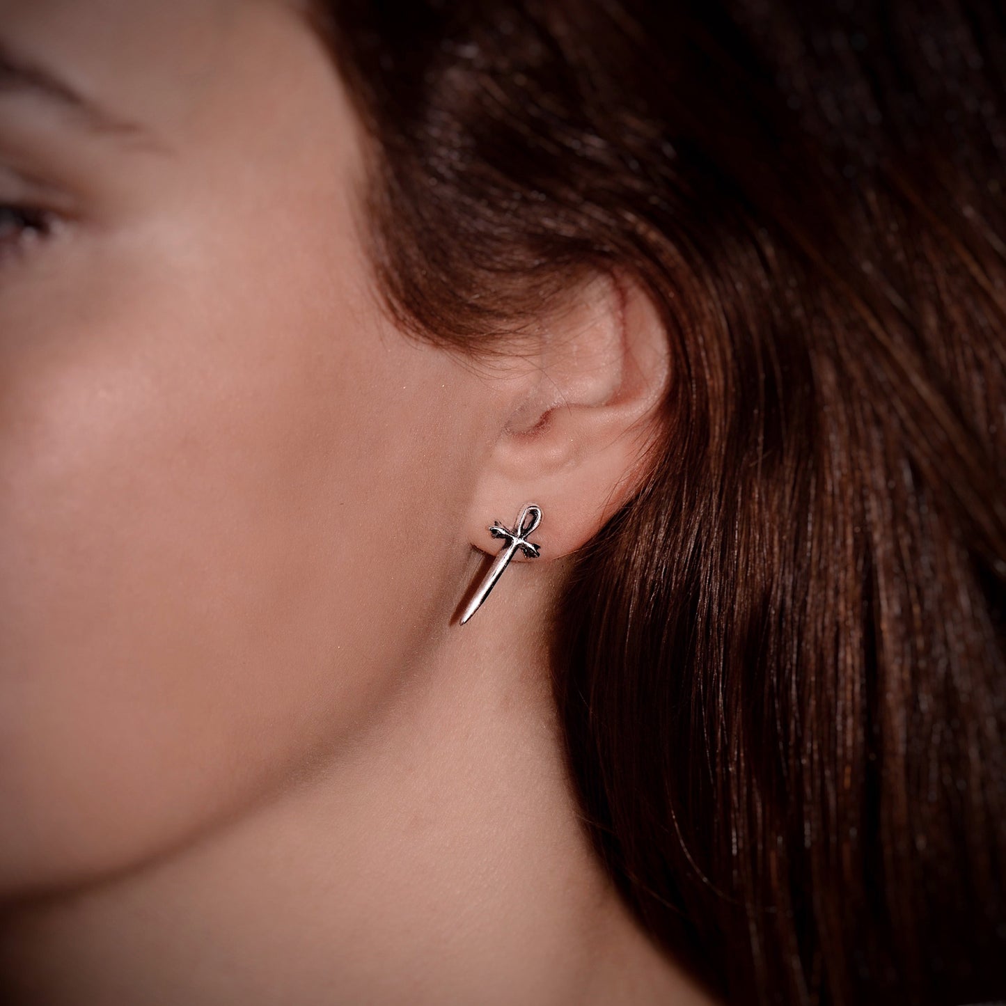 Little Ankh Dagger Stud Earrings