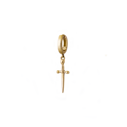 14K Yellow Gold Tiny Dagger Hoop Earring