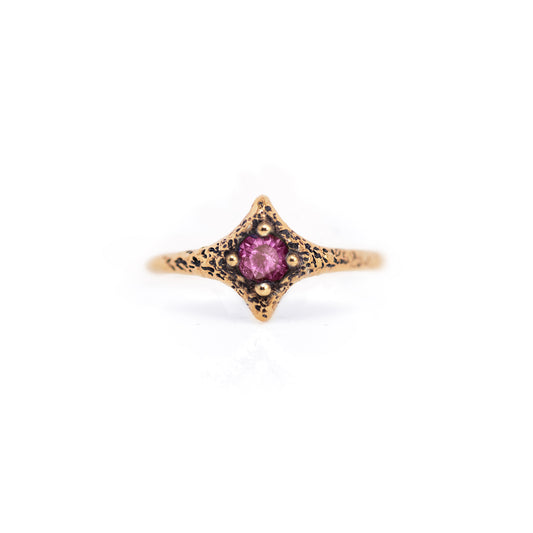 10K Yellow Gold Pink Sapphire Pixie Ring
