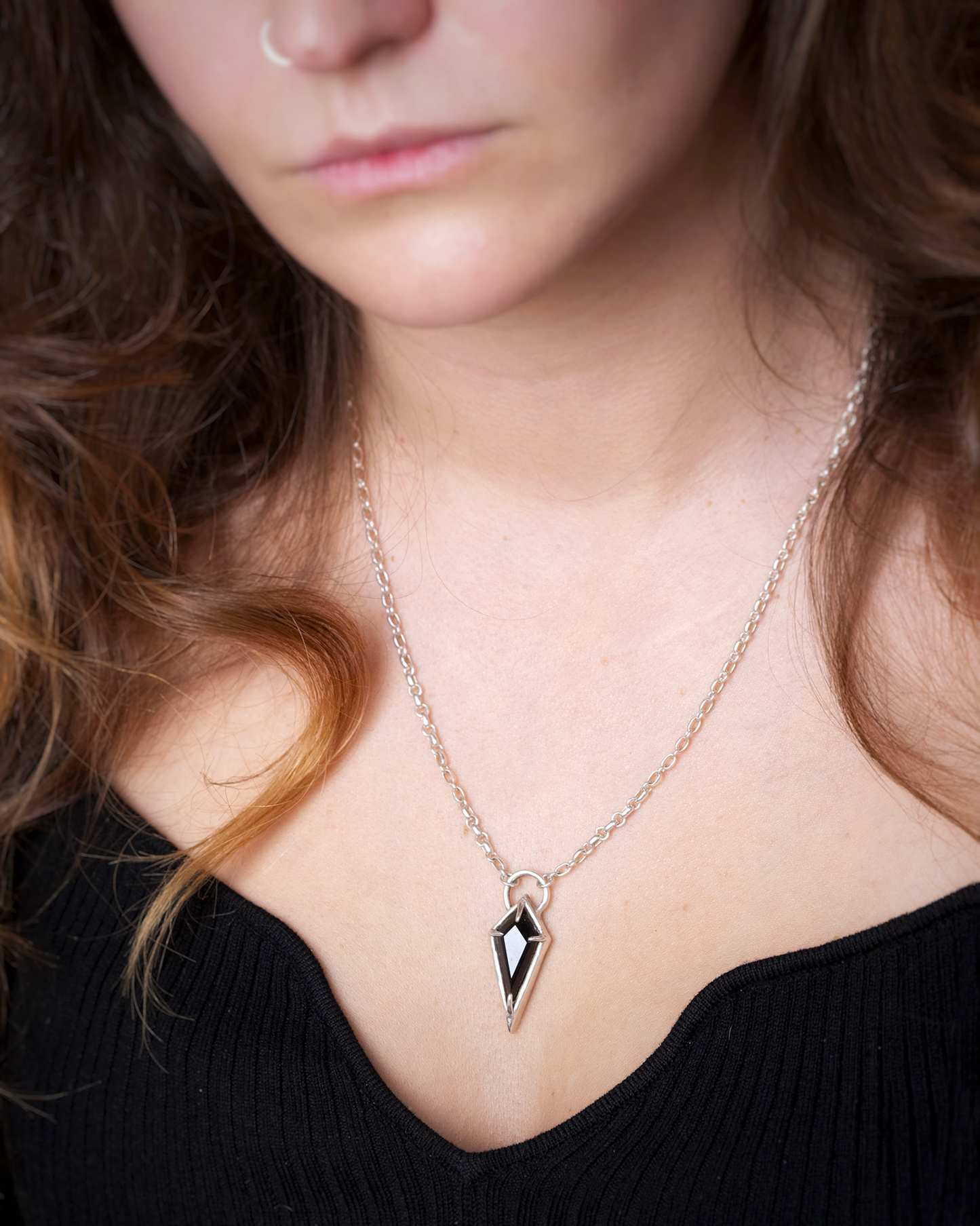 Black Onyx Spike Shield Necklace